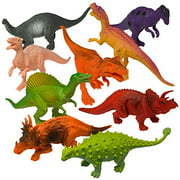 Prextex Realistic Looking 7" Dinosaurs Pack of 12 Large Plastic Assorted Dinosaur Figures with Dinosaur Book