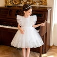 thumbnail image 2 of Ruyang Toddler Baby Tulle Dress Bow Flower Print Pleated Smocked Dresses Elegant Cute Ruffles Sleeve Summer Casual Dresses, 2 of 9