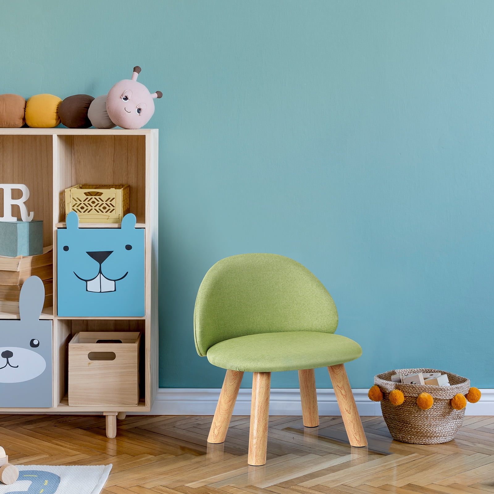 Oumilen Upholstered Kids Indoor Accent Chair with Wooden Legs, Green
