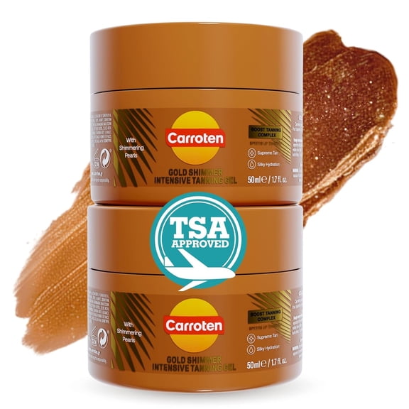 Carroten Mini Shimmer Gold Tanning Gels | Travel Size Tan Accelerator & Body Bronzer | Non-Greasy Water-Resistant with Carrot & Coconut Oil | Vitamin A & E For Moisture & Hydration | 1.7 oz (2 Pack)