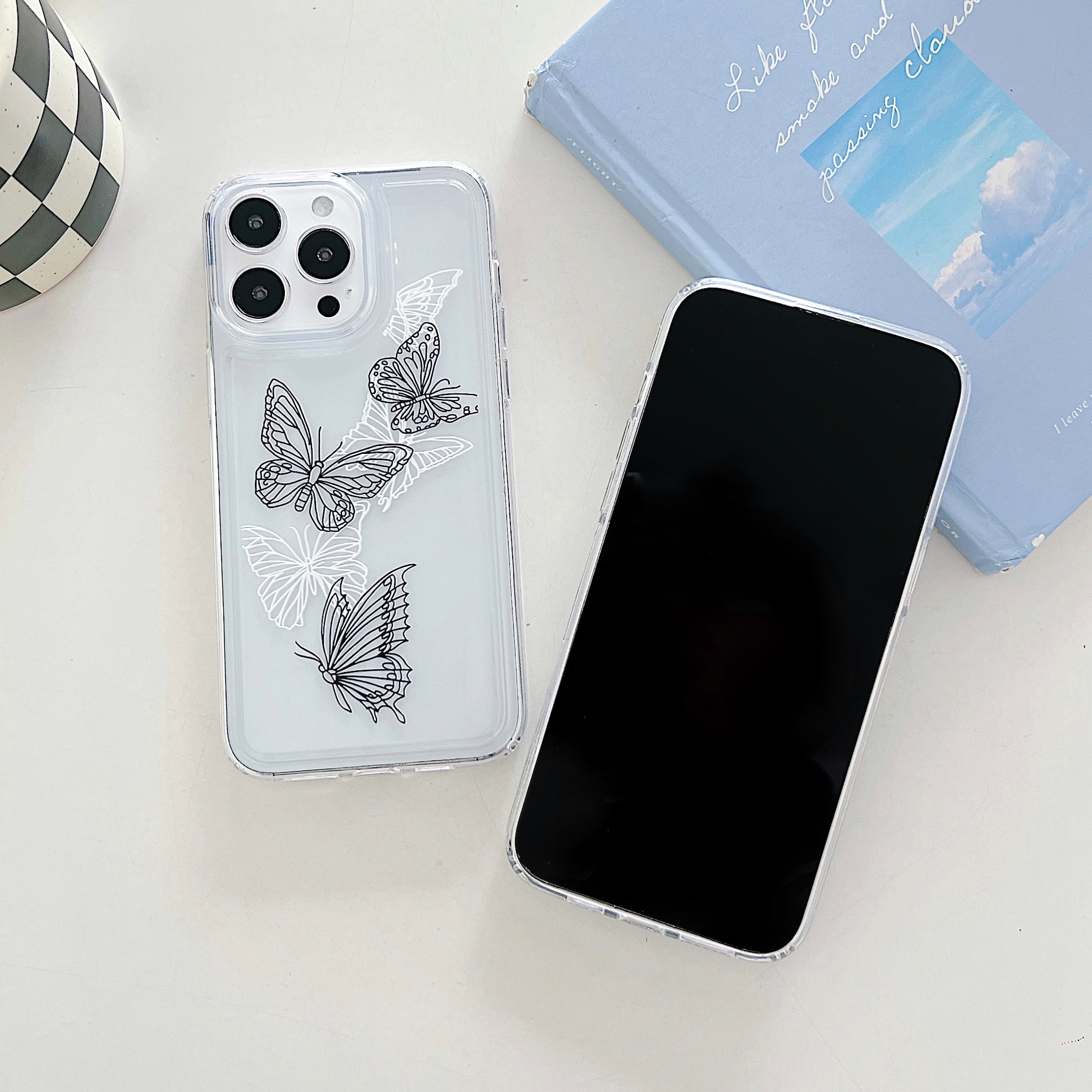 Butterfly デザイン iPhone用ケース クリア Cute Clear Case for iPhone 13 Pro, Colourful Butterflies Pattern