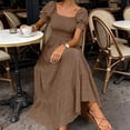 thumbnail image 6 of Blmnix Vacation Dress Dresses for Women 2026 Fit & Flare A Line Elegant Under Dresses Square Neckline Maxi Brown Short Sleeve Sunmer Dresses for Women 2026 XL, 6 of 7