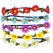Haobase 5pcs Daisy Flower Headband Hair Band with Adjustable Elastic Band for Women Girls Hair Accessories