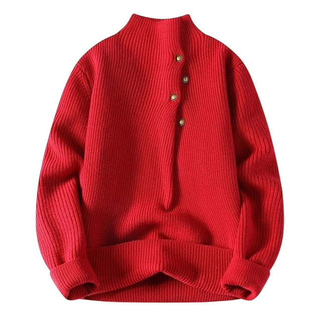 MIASHUI Chandail Décontracté à Col Mi-Haut pour Hommes Automne Hiver Mode Tendance Couche de Base Tricoté Manches Longues Confort Rouge,G