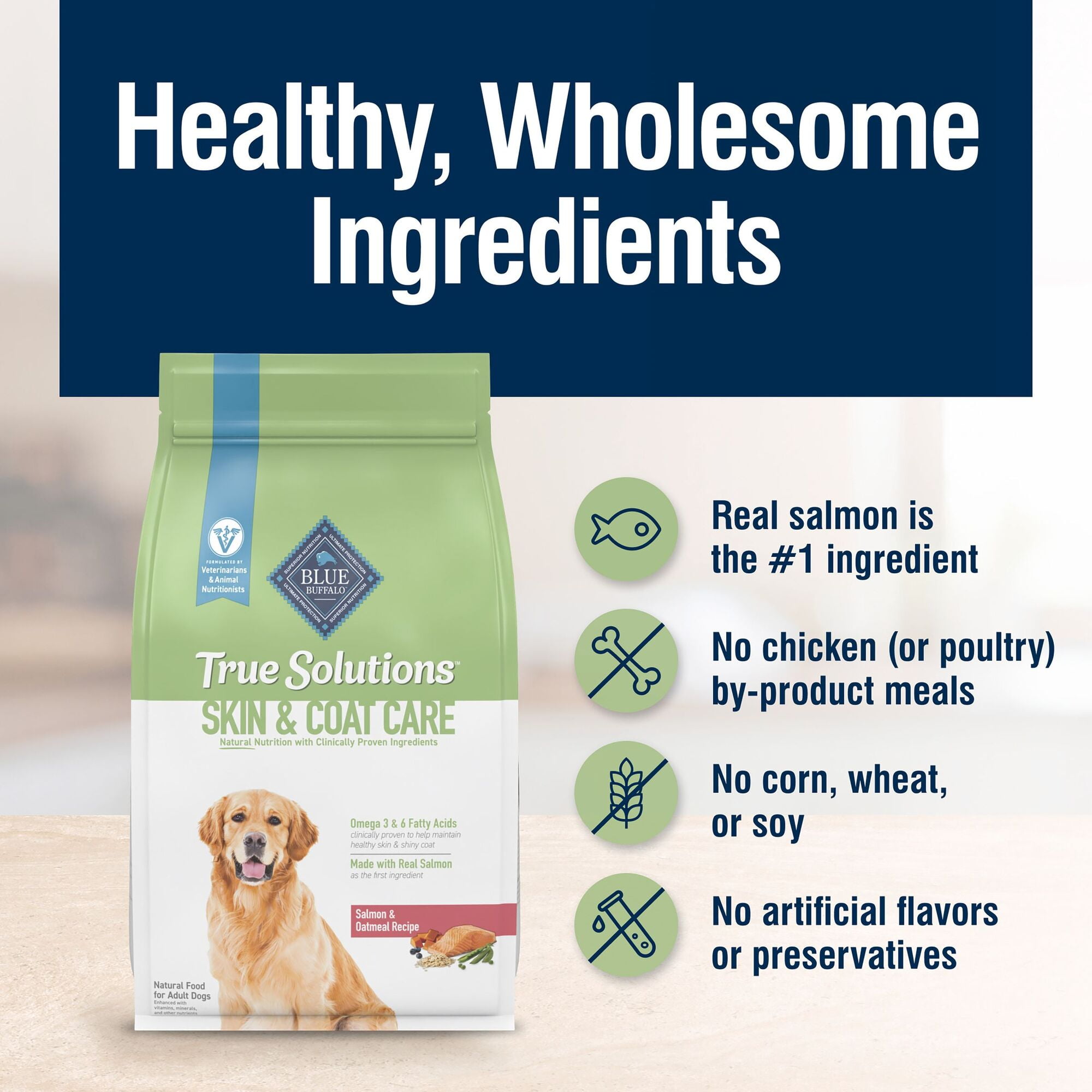 BLUE True Solutions Perfect Skin & Coat Adult Dog Dry Food, Salmon, 4-lb.