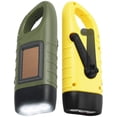 thumbnail image 1 of 2-Pack Hand Crank Solar Powered Flashlight, Emergency Rechargeable LED Flashlight, Survival Flashlight, Quick Snap Carabiner Dynamo Flashlight Torch for Outdoor Sports, Green+Yellow, 1 of 7