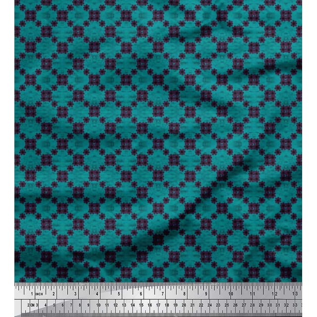 Soimoi Poly Georgette Fabric Check & Floral Artistic Print Fabric by the Yard 52 Inch Wide