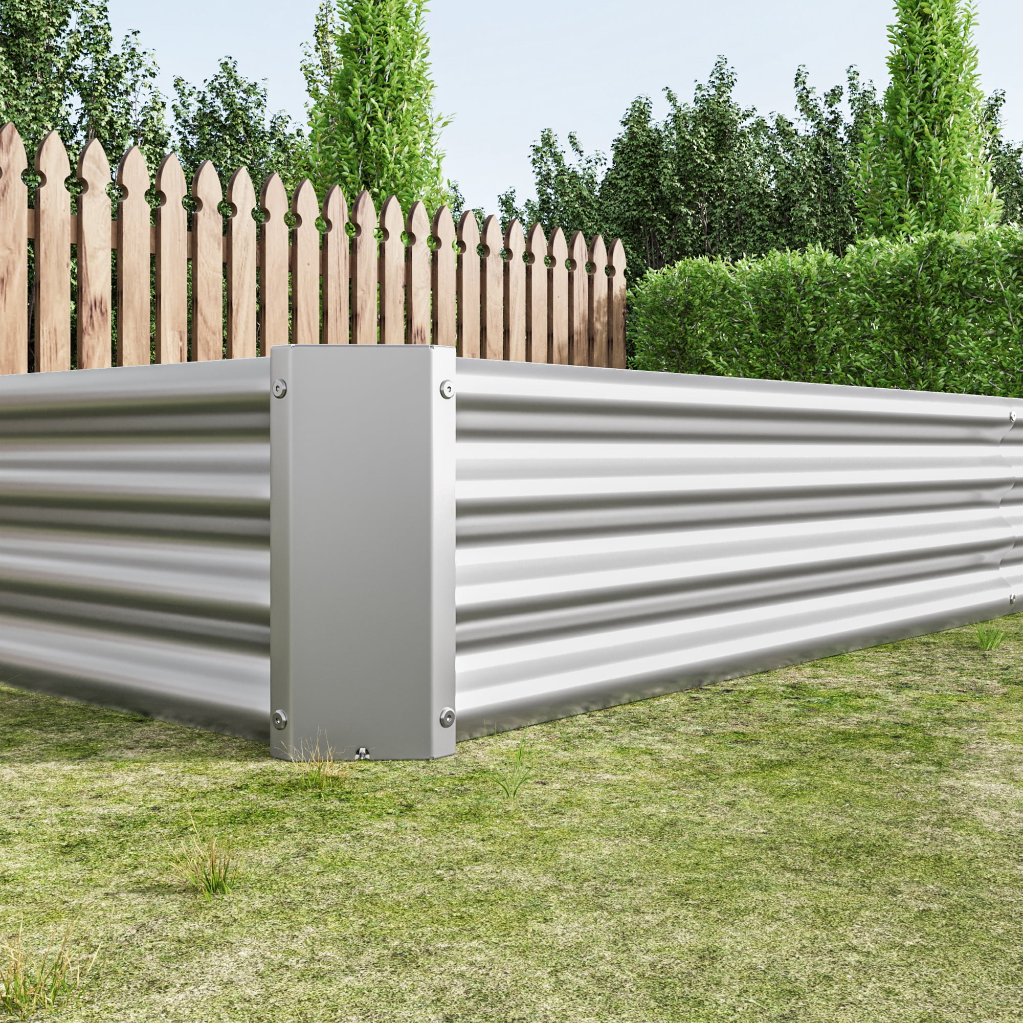 Set of 2 Silver 8x4x1 Ft Metal Raised Garden Planter Bed, Extra Large Rectangle Outdoor Raised Box for Vegetable Flower Gardening, Durable Steel Planter for Backyard Garden