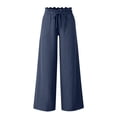 thumbnail image 4 of Danhjin Summer Women's Linen Pants High Waisted Straight Wide Leg Casual Loose Comfy Stretch Beach Pant With Pockets For Daily Outfits, 4 of 6