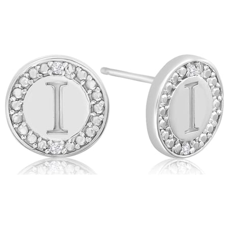 SuperJeweler I Initial Diamond Stud Earrings In Sterling Silver For Women