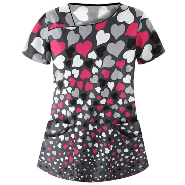 U.Vomade Uniforme d'Infirmière d'Été pour Femmes, Haut à Manches Courtes, Chemise, Uniforme d'Infirmière, Sarrau, Haut de Soins Infirmiers