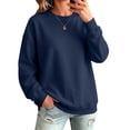 thumbnail image 2 of Hearthz Women's Oversized Crewneck Sweatshirts Solid Color Drop Shoulder Long Sleeve Pullover Sweaters for Women Fall Winter Athletic Workout Oversized Sweatshirt for Women Navy M, 2 of 7