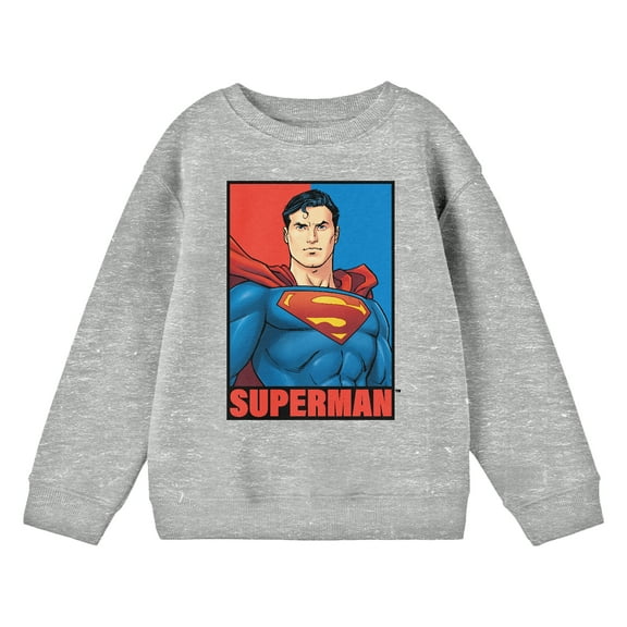 Superman Portrait Crew Neck Long Sleeve Athletic Heather Boy's Sweatshirt-Small