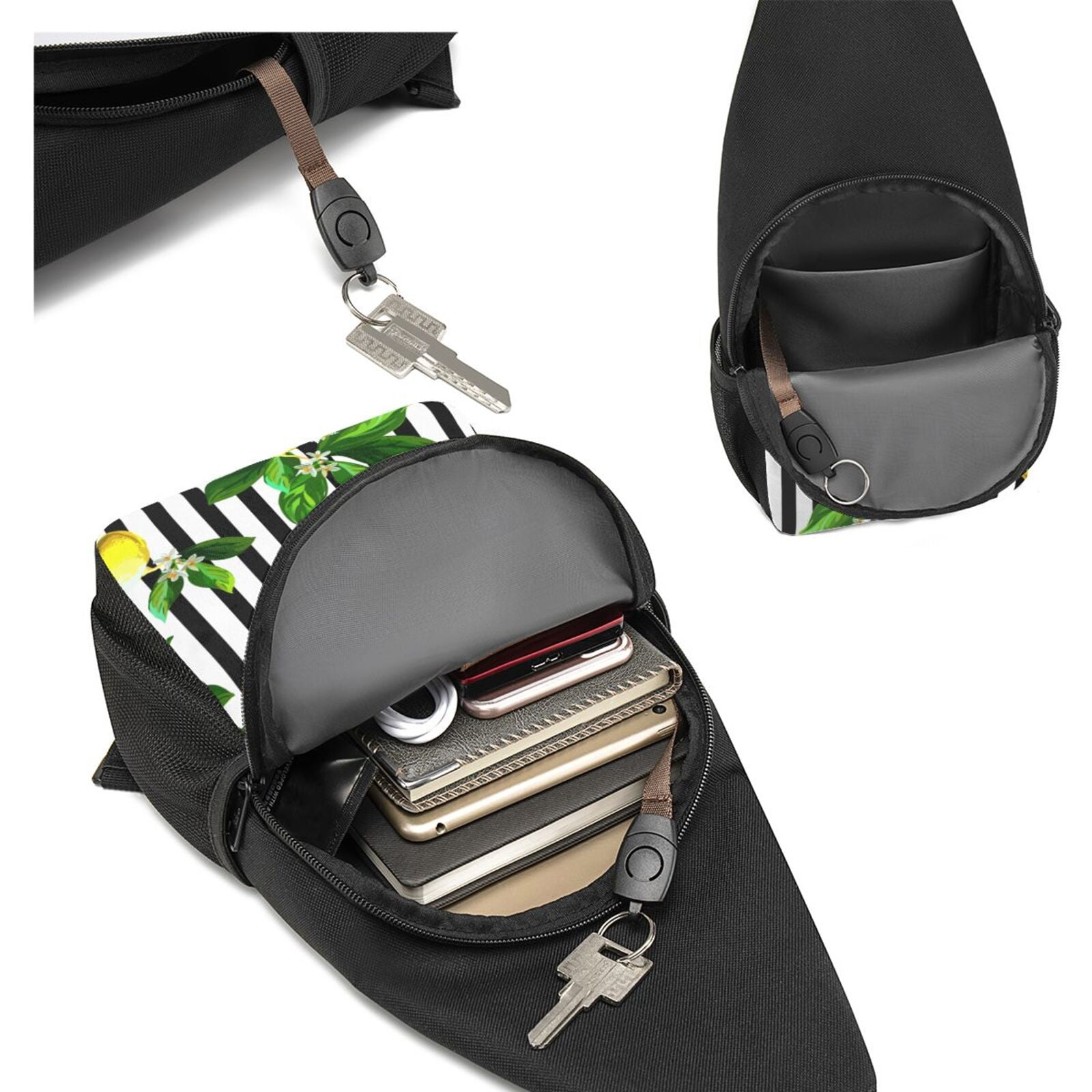 Xecao's Lemons on Striped Print Sling Bag: A Versatile Chest, Shoulder, and Crossbody Backpack for Casual Days Out, Perfect for Both Men and Women