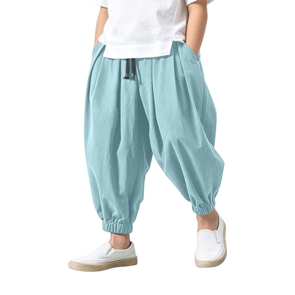 Bobifish Toddler Boys Pants Jogger Hem Baggy Drawstring Pockets Casual Trousers Loose Fit Children Boys Hangout Trousers