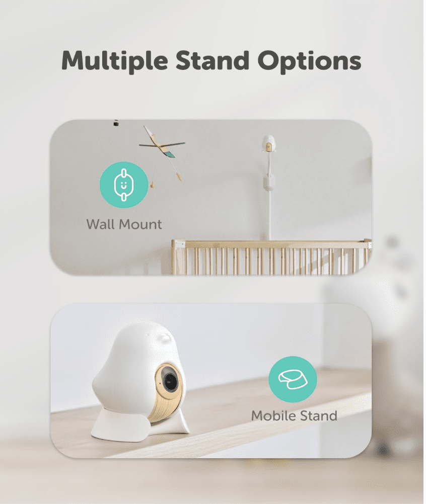CüboAi CuboAi New Model Smart Baby Monitor 3: Sleep Safety Alerts for Covered Face Rollover, 2.5K QHD Night Vision WiFi Camera, 2-Way Audio, Humidity Sensor, Lullabies. App Control (Wall Mount Set)