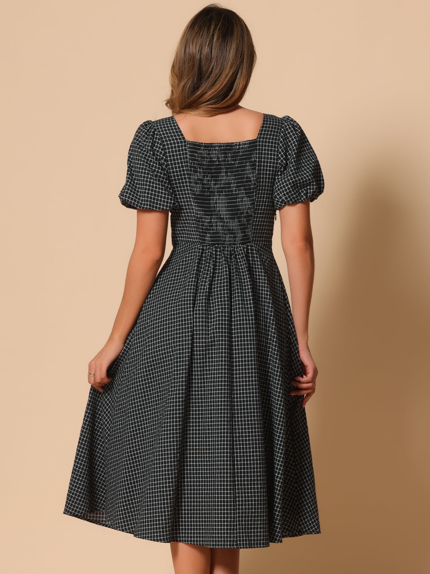 DARING DIVA Women's Crew Neck Puff Short Sleeve Midi Dresses XL Black