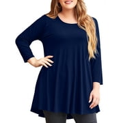 LARACE Tee Shirts for Womens Tops Plus Size 3/4 Sleeve Tunic Casual Loose Fit Blouse Swing Basic Clothes(1X, Navy Blue)