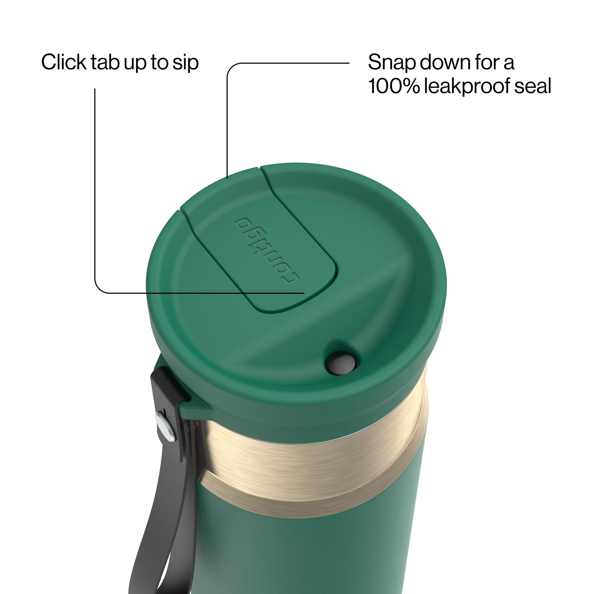 Contigo 24 oz SnapSeal Leak-Proof Stainless Steel Water Bottle – Keeps Drinks Hot & Cold, Reusable Straw, Spill-Proof for Bags, Carry Strap, Green/Champagne