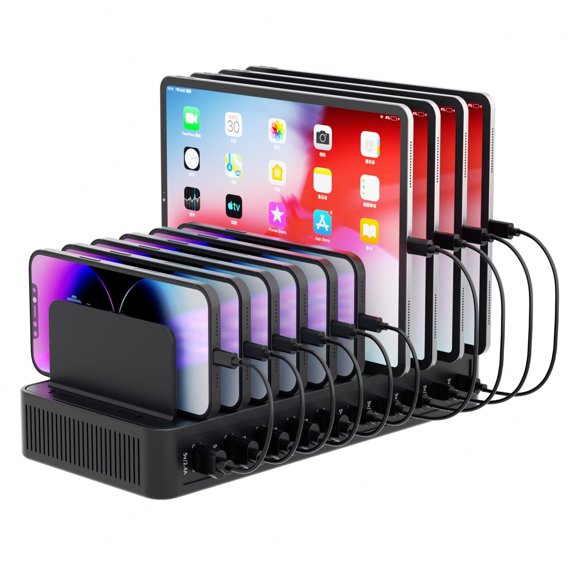 60W Charging Station for Multiple Devices, 10-Port USB Fast Charging Station with Adjustable Dividers - Device Organizer Charging Dock for iPhone, An