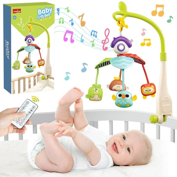 UUSUOO Baby Crib Mobile with Music and Night Lights,Mobile for Crib with Remote Control for Bassinets Toys Hanging Girls Boys,Baby Crib Toys for Newborn Infant