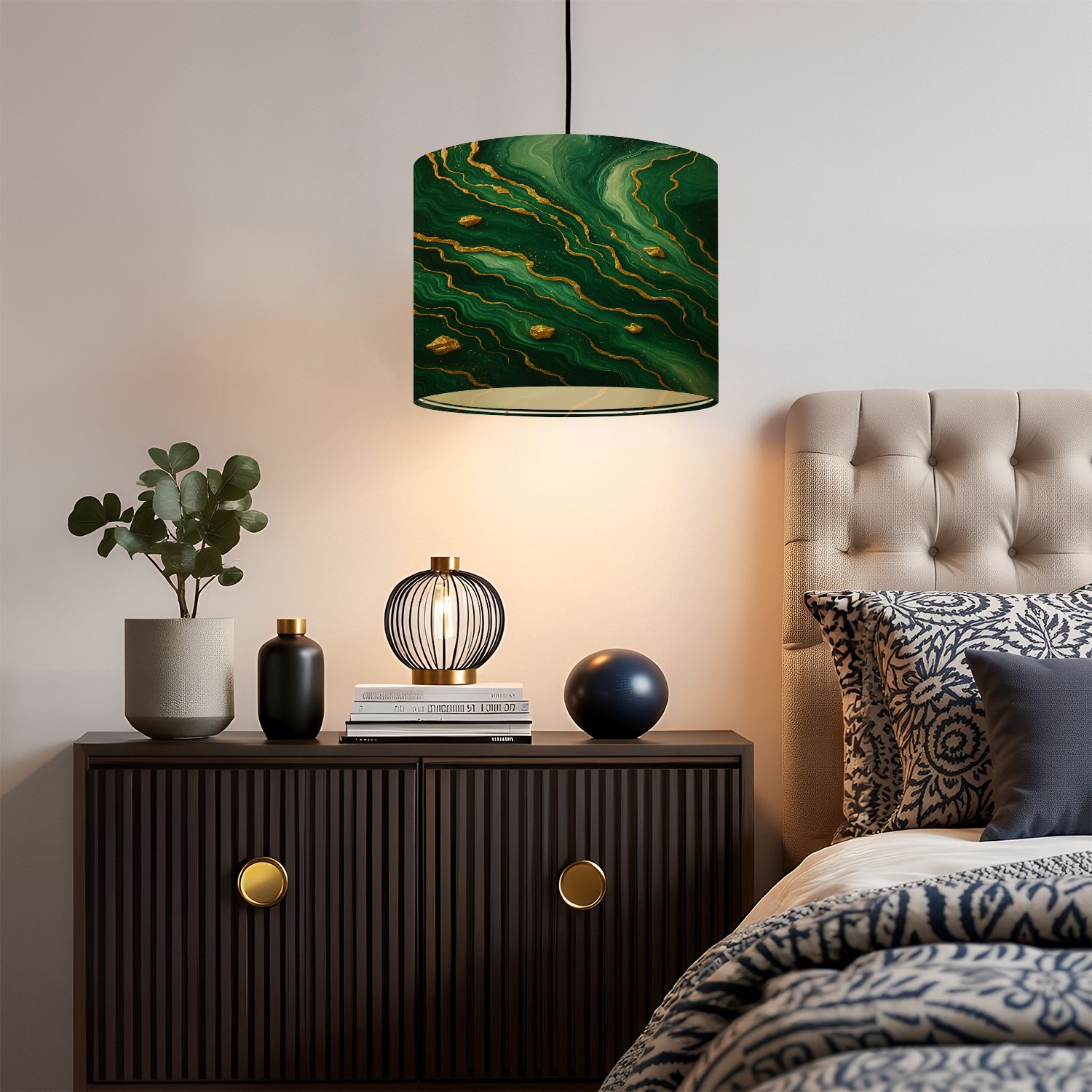 Linen Drum Lampshades Abstract luxury marble art marbling texture Green gold 3d 13"x13"x10" Light Shade for Table Lamps Floor Lamp Shades Lampshade Replacement Assembly Required