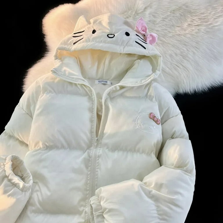 Sanrio Hello Kitty Zipper Down Jacket Cute Cartoon Print Coat Kawaii Solid Cotton Jacket For Student Casual Loose Coat For Women Walmart
