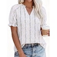 thumbnail image 3 of PRETTYGARDEN Summer Short Sleeve V Neck Shirts for Women Trendy Floral Print Loose Ruffle Tops Business Casual Blouses, 3 of 8