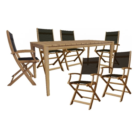 Cateline 7-Piece Rectangular Teak Outdoor Dining Set in Black