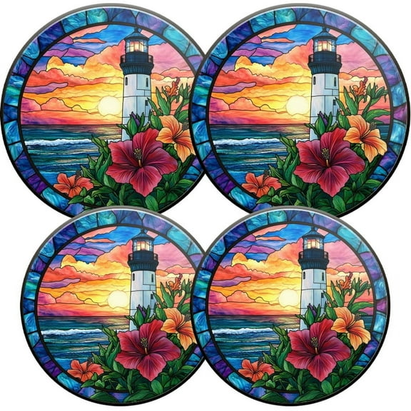 Electric Stove Burner Covers, Set of 4, Round Burner Cover,8 and 10 Inch,Lighthouse on The Ocean