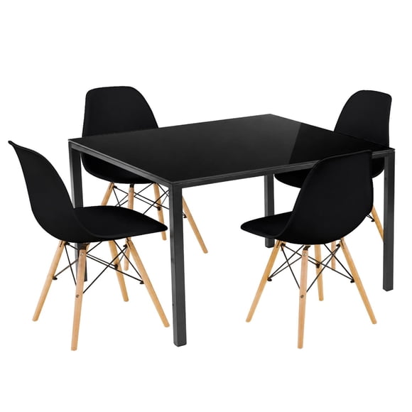 Comedor con Mesa en Vidrio Negro Moderna + 4 Sillas Eames negro