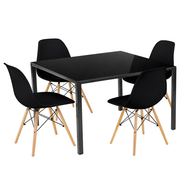 Comedor con Mesa en Vidrio Negro Moderna + 4 Sillas Eames negro