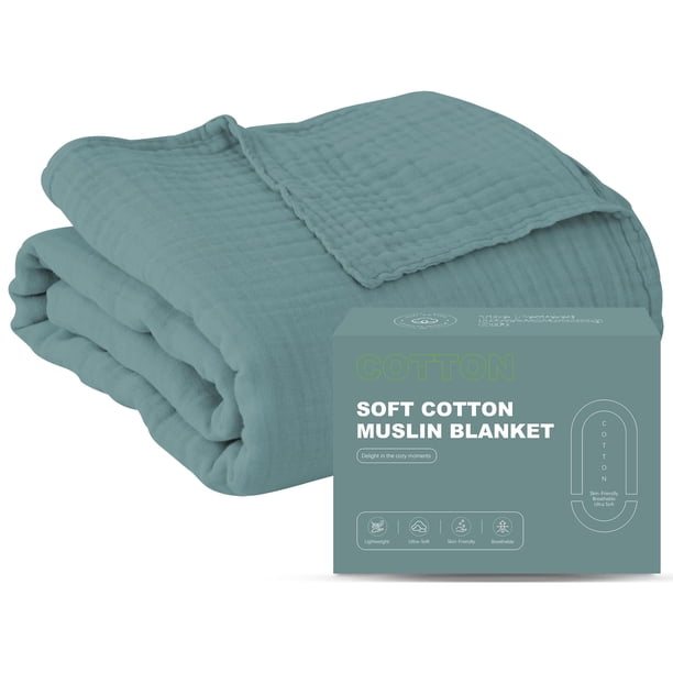 Manta de cama Cosy Family, muselina de algodón, 100% 200 x 230 cm, color verde