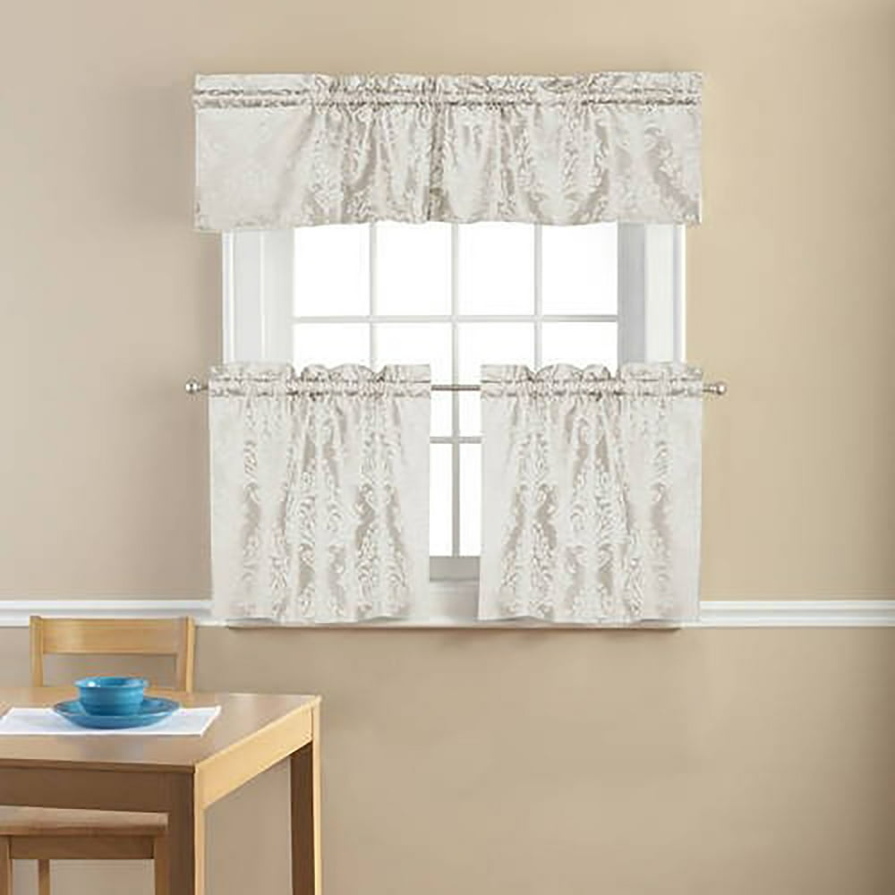 Mainstays Traditional Damask Jacquard Kitchen Curtain Tier and Valance