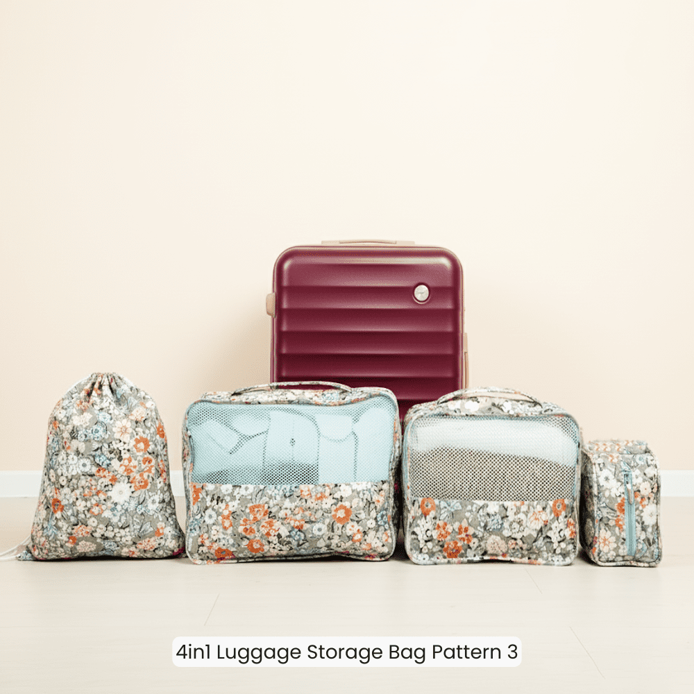 4-Piece Travel Packing Cubes Set, Luggage Organizer Bags with Mesh Top, Lightweight Clothes Storage Pouches, Green Floral Pattern