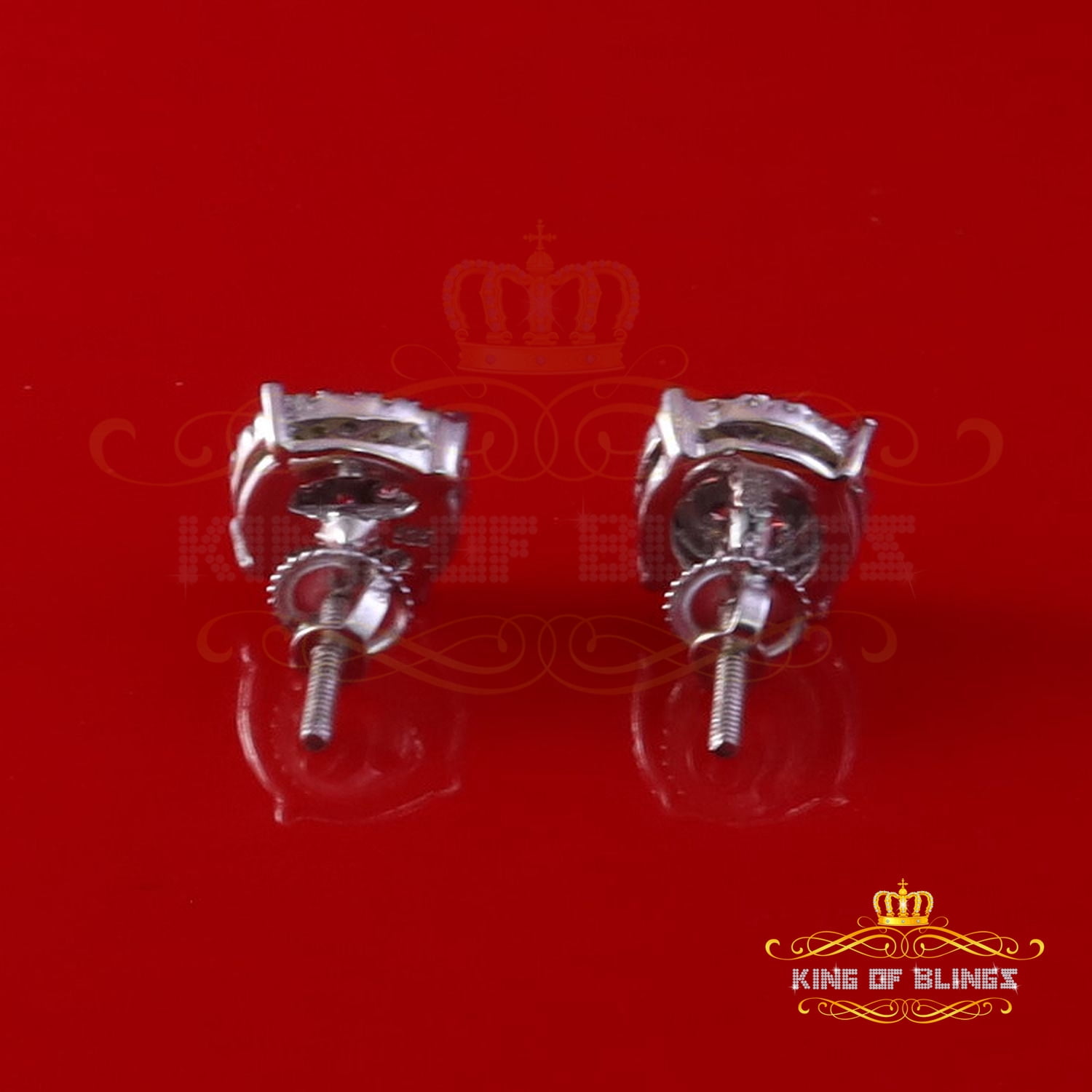 King of Bling's 925 Silver White 0.40ct VVS 'D' Pink Moissanite Round Mens/Women's Stud Earrings
