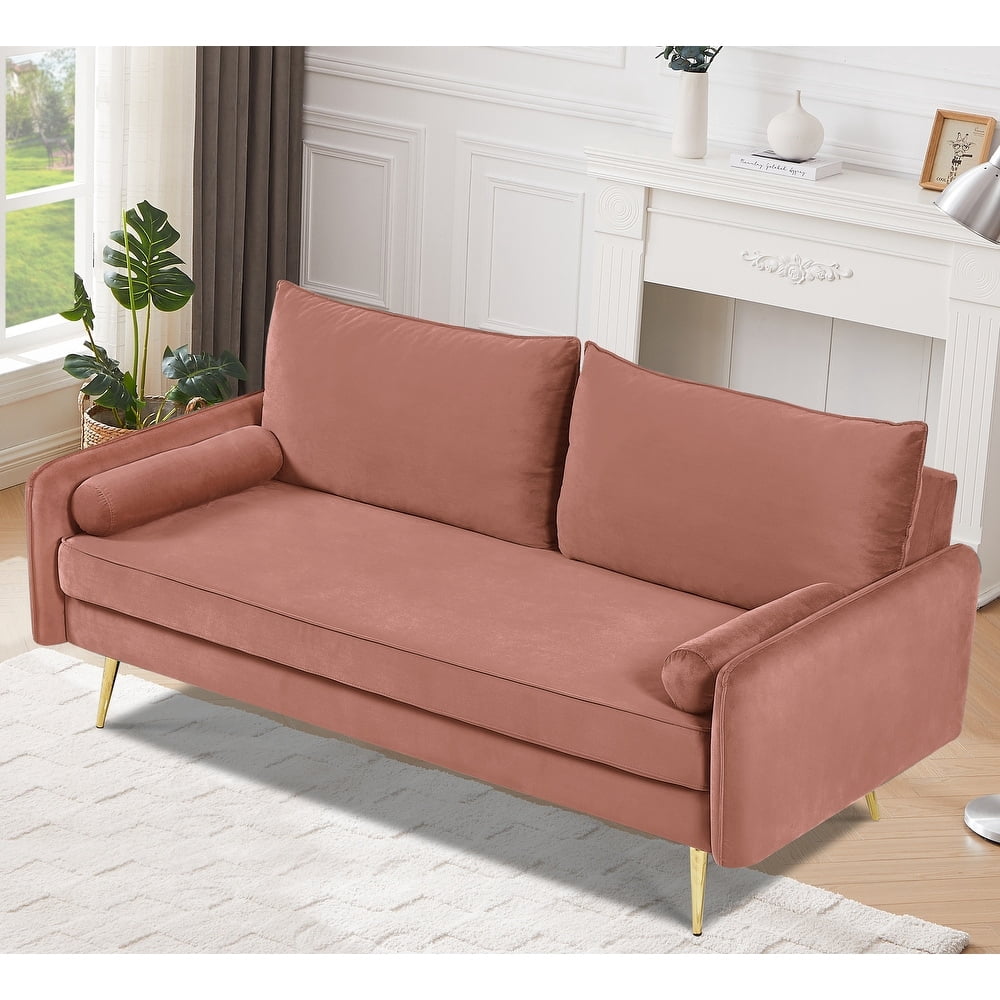US Pride Furniture Villeda 58''W Polyester Square Arms Loveseat, Pink
