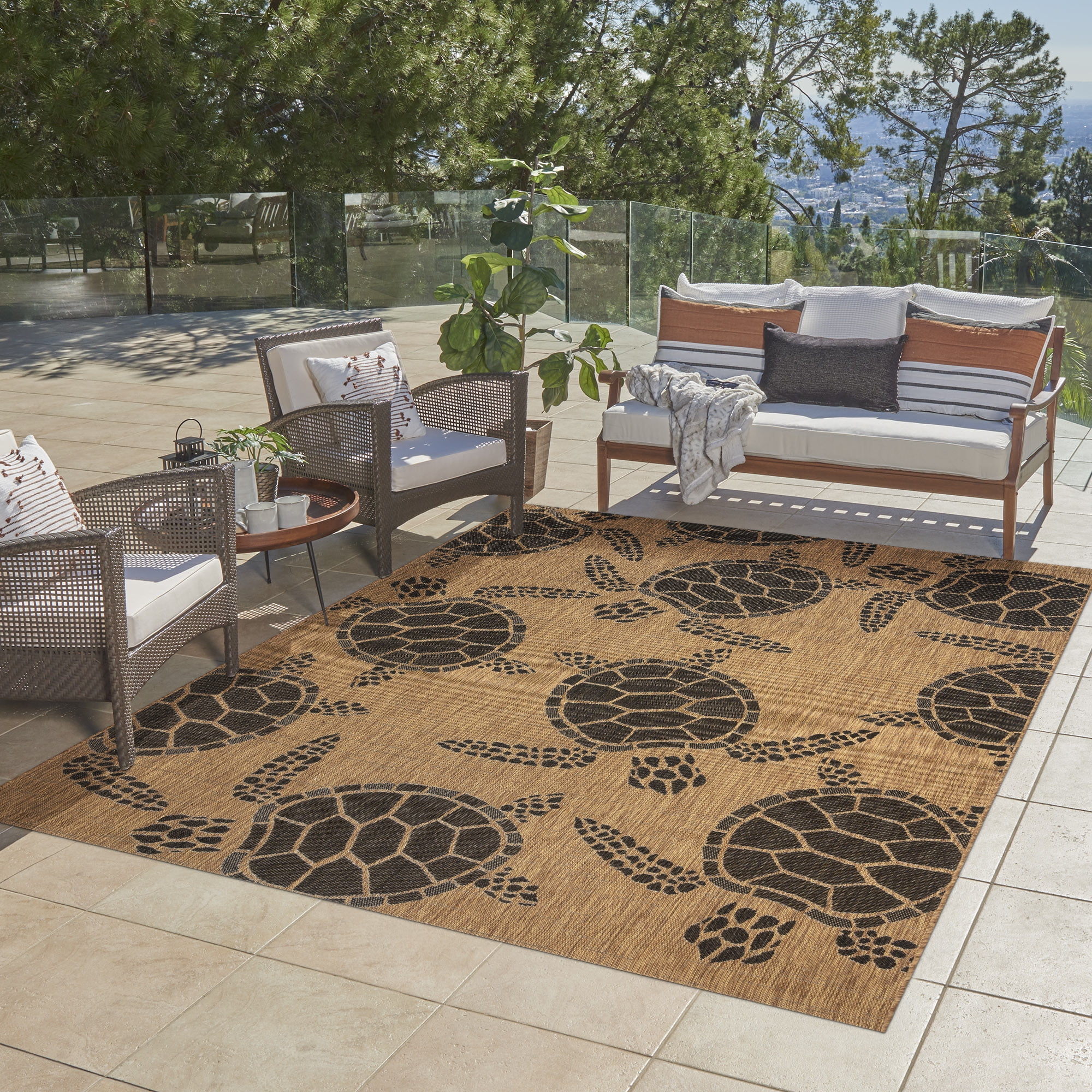 Gertmenian Paseo Tortue Sea Turtle Coastal Chestnut/Black Indoor/Outdoor Area Rug, 6x9