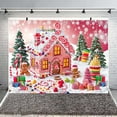 thumbnail image 3 of 7x5ft Pink Christmas Gingerbread House Backdrop Xmas Tree Christmas Candy House Decorations Background for Photography Gingerbread Sweet Candy Winter Holiday Party Photo Props, 3 of 5