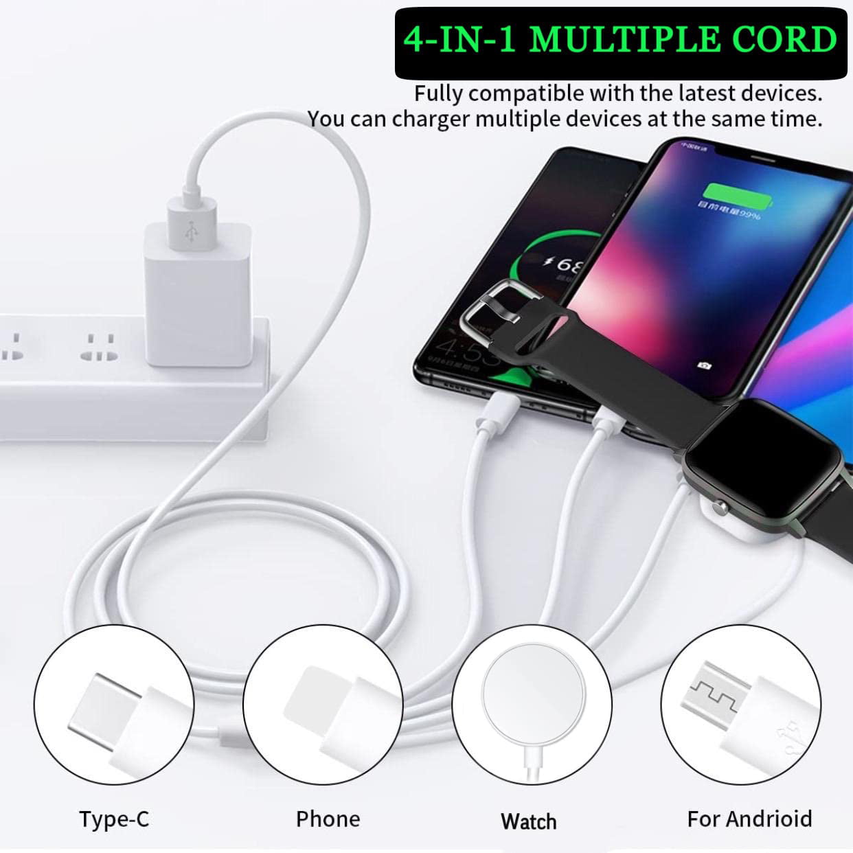 4-in-1 48 Charging Cable - Apple Watch/Apple Phone/USB-C/USB Micro  (RTS4948)
