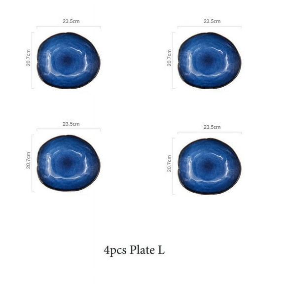 KINGLANG Nordic Ceramic Household Pottery Irregular Salad Platter Klin Glaze Dinner Plate-Set of 4