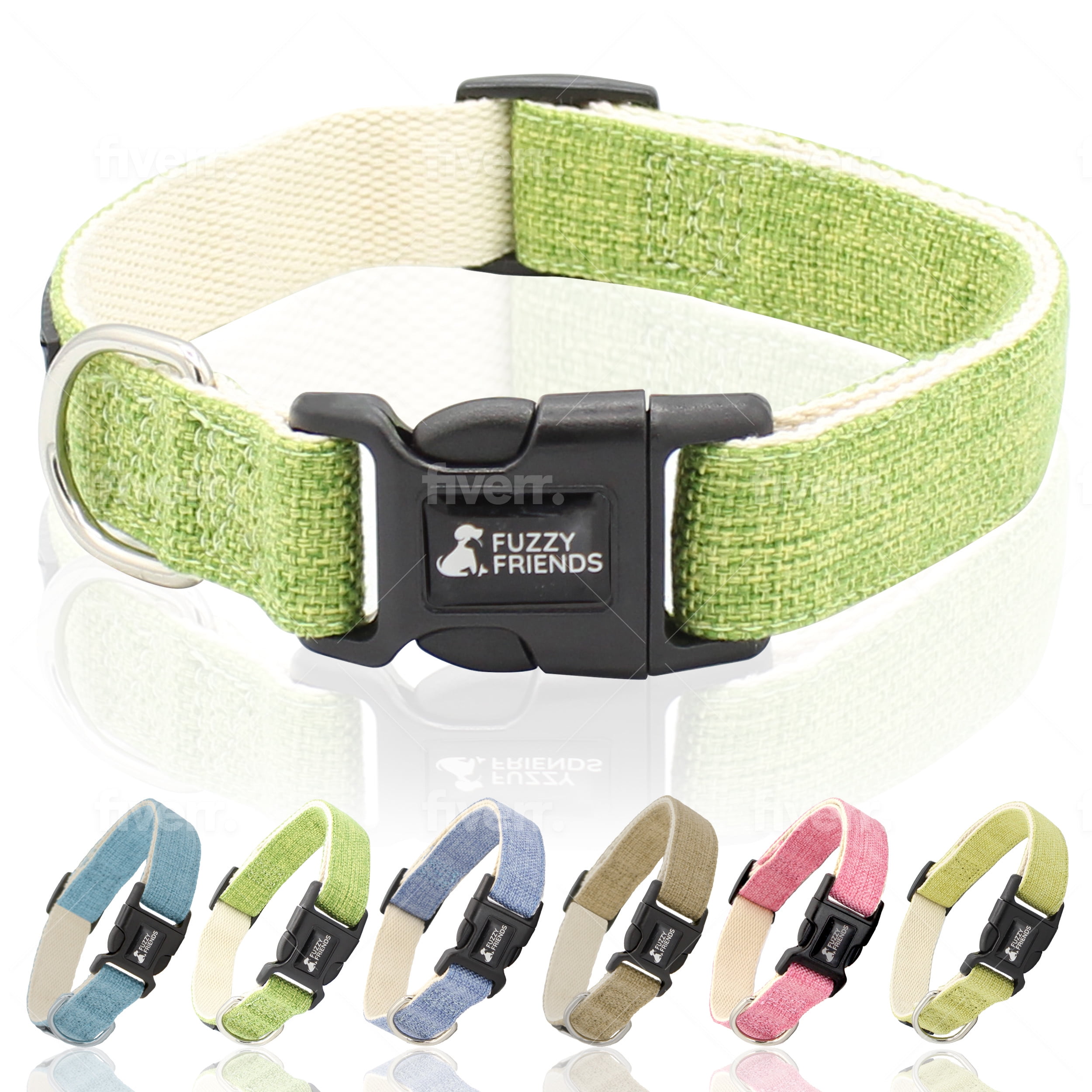 Fuzzy Friends Grass Green Hemp Dog Collar. Chemical free, environment