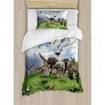 thumbnail image 3 of Africa King Size Duvet Cover Set, Tropic Animal Collage in the Valley with Lion Parrot Swans Elephants and Flamingos, Decorative 3 Piece Bedding Set with 2 Pillow Shams, Multicolor, by Ambesonne, 3 of 3