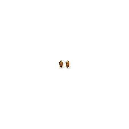 14k Quartz Stud - 14k Yellow Gold Marquise Construction Post Smoky Quartz Stud Earrings