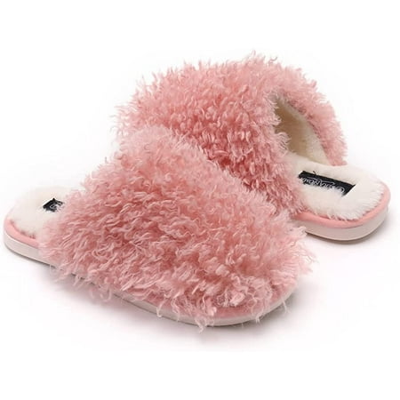 

Seranoma Jenna Womens Ladies Fuzzy Flat Comfort Fur Thermal Indoor Outdoor Slide Home Slippers Pink