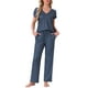 thumbnail image 1 of Pijamas para mujeres INSPIRE CHIC, camiseta de cuello en V de manga corta con pantalones de tiro ajustable, conjuntos de lounge impresos con bolsillos, S, punto azul, 1 of 5