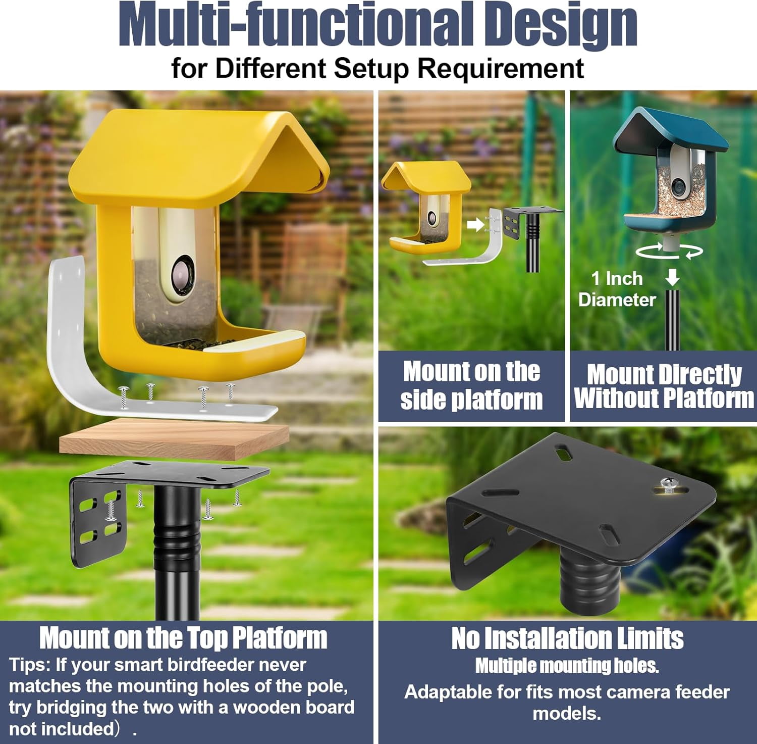 Gtongoko Smart Bird Feeder Pole 1-Inch Dia 79 Inch Bluebird House Pole for Outdoors Weather Station Heavy Duty Metal Mounting Kit Adjustable Bird Feeder Stand Black