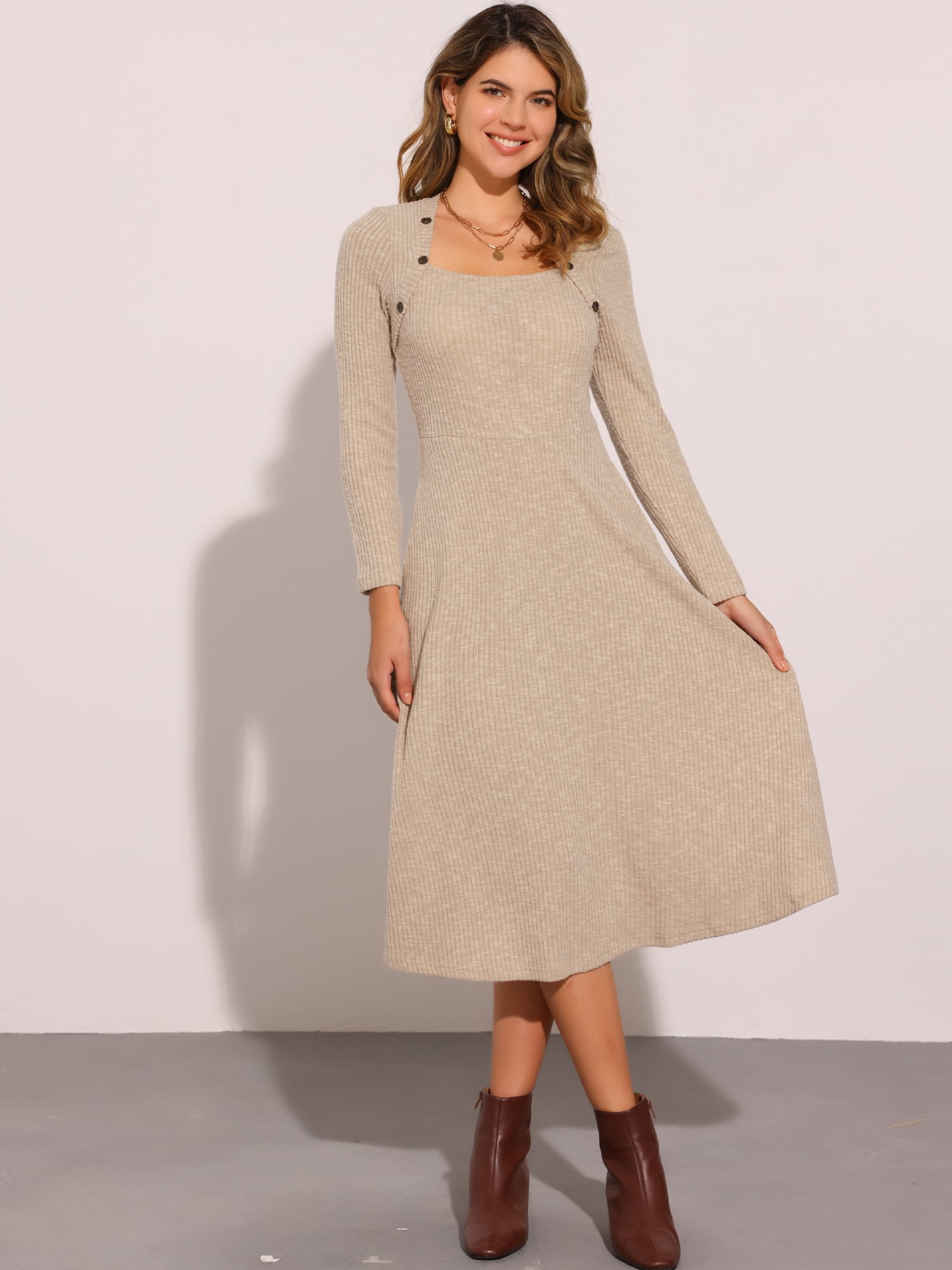 DARING DIVA Midi Pullover Knit Sweater Dress XL Light Khaki