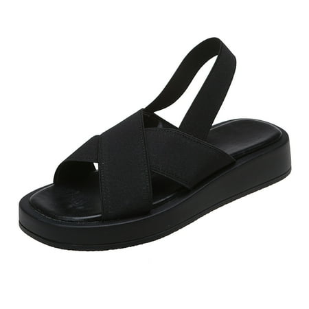 

Fsqjgq Slippers for Women Size 10 Ladies Fashion Solid Color Stretch Fabric Strap Casual Lightweight Platform Sandals Slides Flip Flops Women Black 42