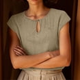 thumbnail image 5 of Women's Summer Solid Color Cotton Linen Casual V Neck Tank Tops Cap Sleeve Loose Fit Blouses Tunic Shirts Khaki, 5 of 8